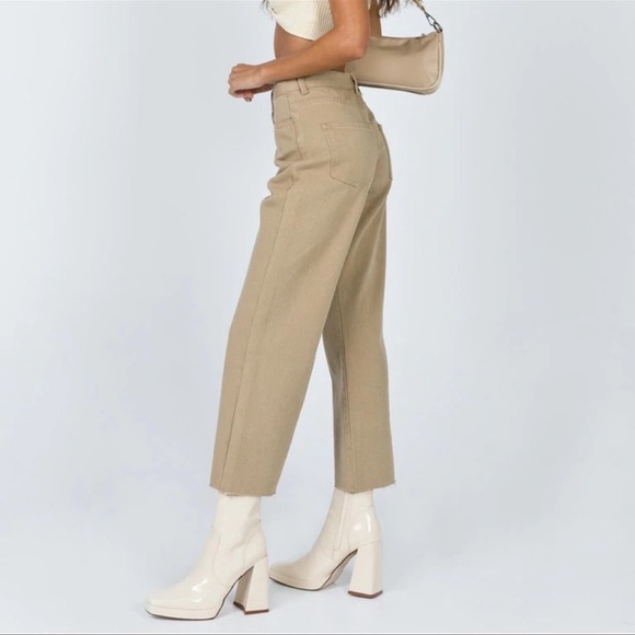 Princess Polly Ruby Cropped Jeans in Tan - Picture 3 of 8
